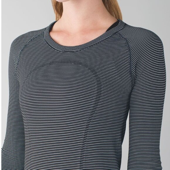 Lululemon Swiftly Tech Long Sleeve Crew Tempo Stripe Black White - Picture 5 of 5